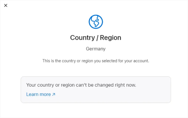 Your country or region can t be changed right now
