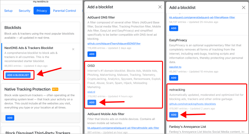 Add a Blocklist nextdns