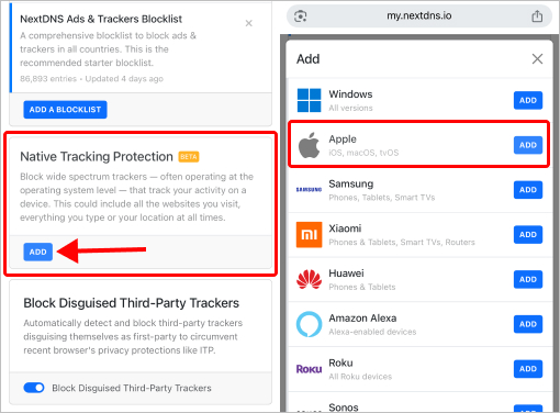 Add ios to Native Tracking Protection