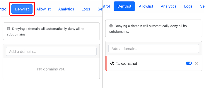 Add following domains to Denylist