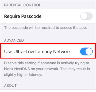 turn off use ultra low latency network