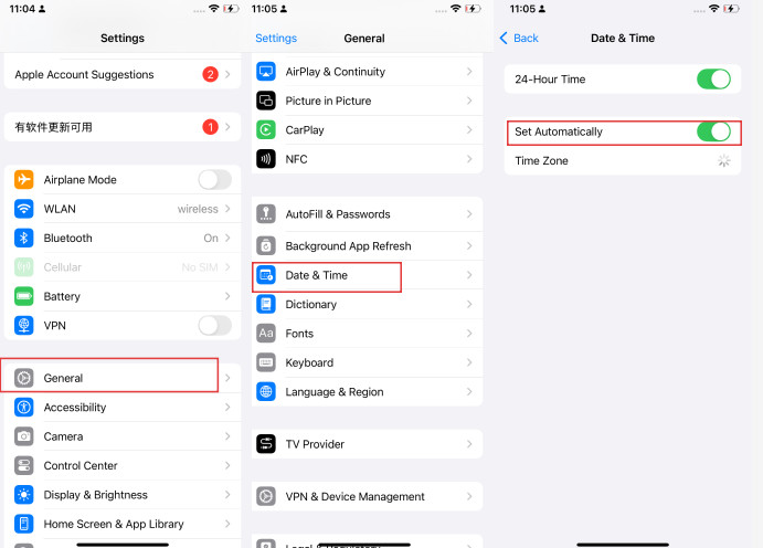 check iphone date time settings