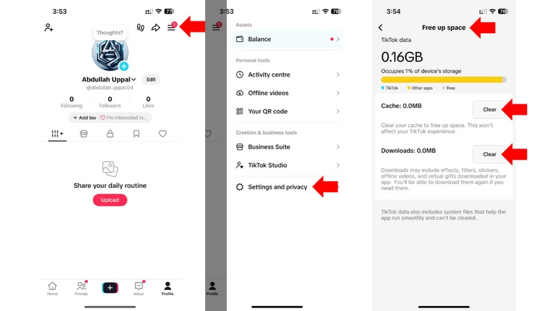 clear cache and data