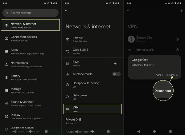 disable vpn android