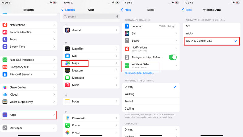 ensure iphone data toggled on for google map
