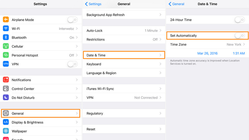 ensure iphone date and time