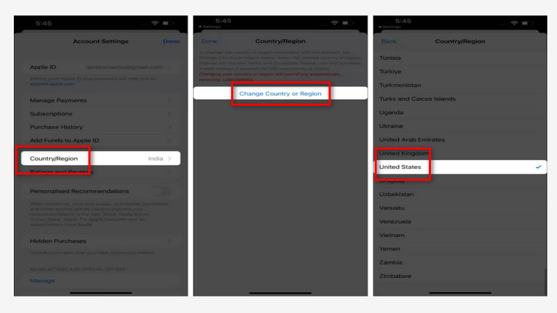 how to change iphone app store region