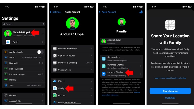 how to see family sharing location