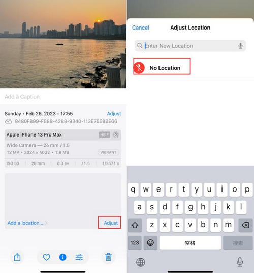 remove location data from existing photos