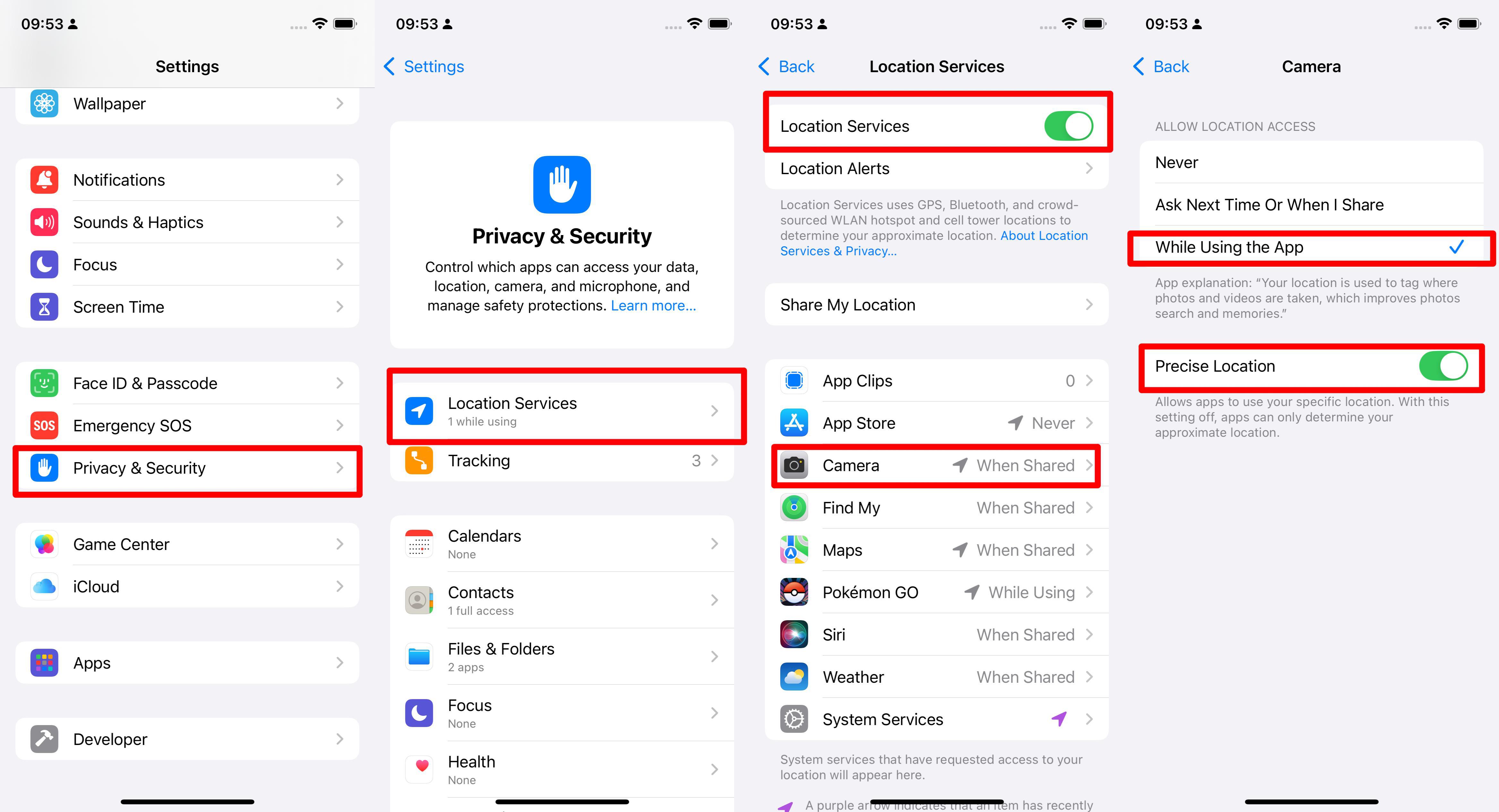 turn on location for photos on iPhone 17