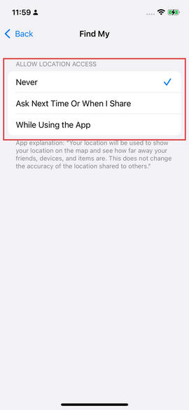 block locaiotn for an app