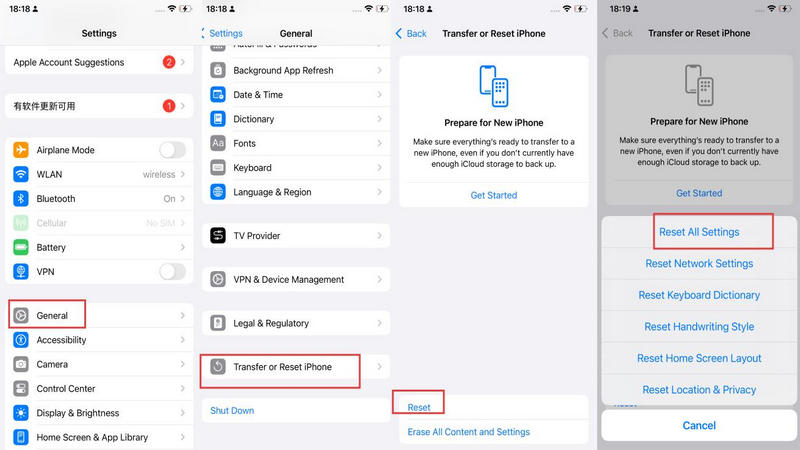 reset all settings iphone
