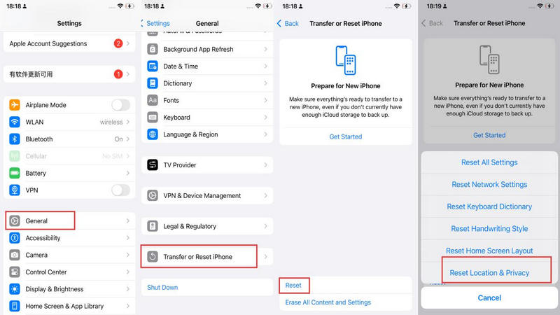 reset iphone location privacy services