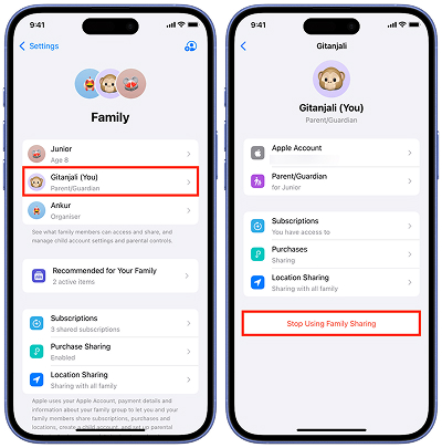 shtop using family sharing on iphone