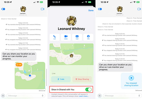stop sharing location on message