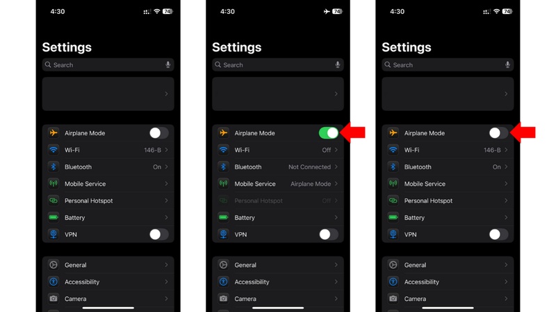 toggle airplane mode off