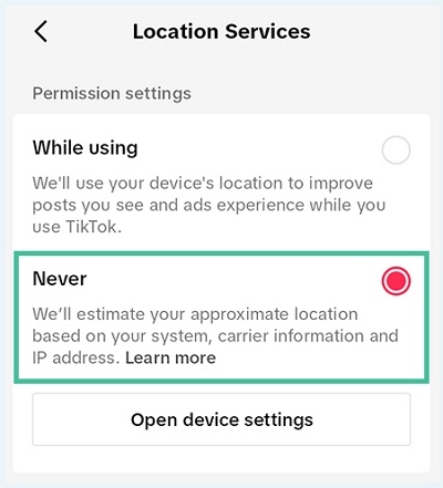 turn off tiktok location android