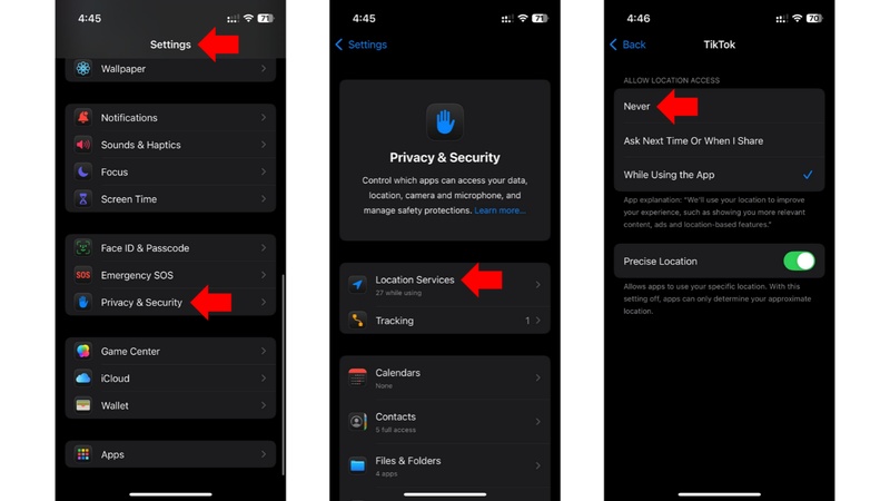 turn off tiktok location iphone