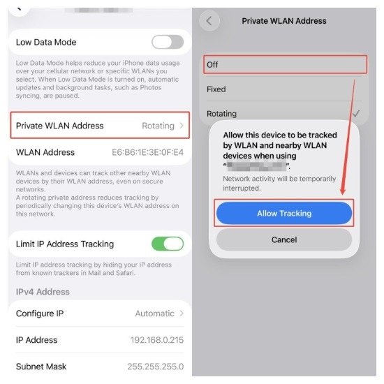 turn off wifi address