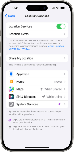 turn on location services ios 26