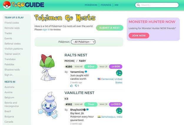 best pokemon nest coordinates pokemon go nests guide