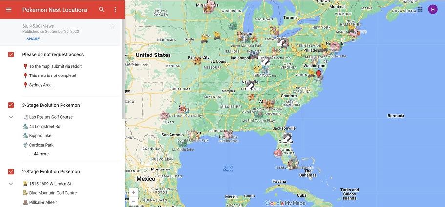 pokemon go nest map made by players