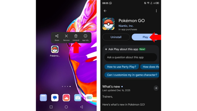 reinstall pokemon go