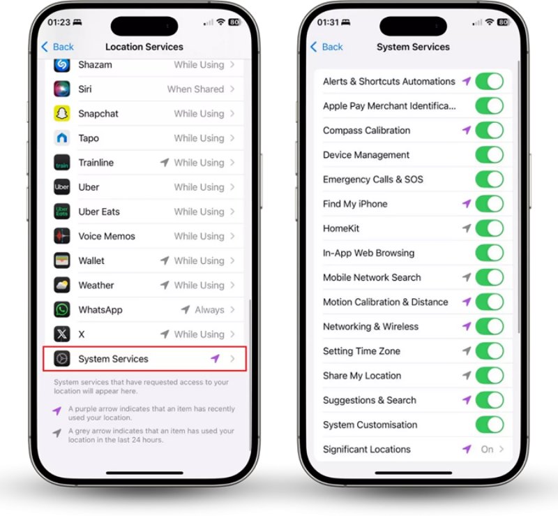 look for a recent check in settings