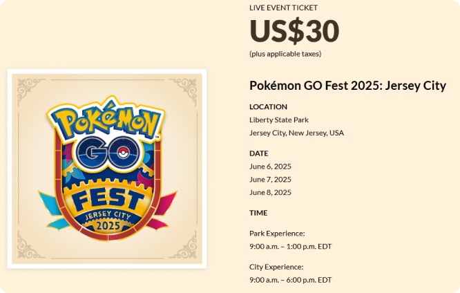 pokemon go fest 2025 jersey city Ticket Price