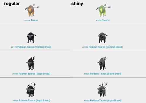 shiny tauros forms pokemon go